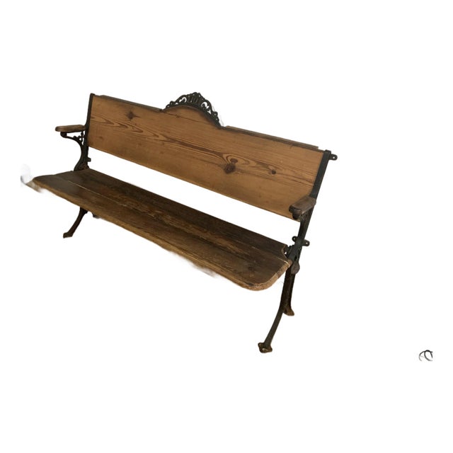 Vintage 19th Century Baker, Pratt, & Co Cast Iron and Wood School Bench With Hinged Seat For Sale