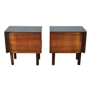 Art Deco Nightstands with Black Opaxit Glass, Czechoslovakia, 1940s, Set of 2 For Sale
