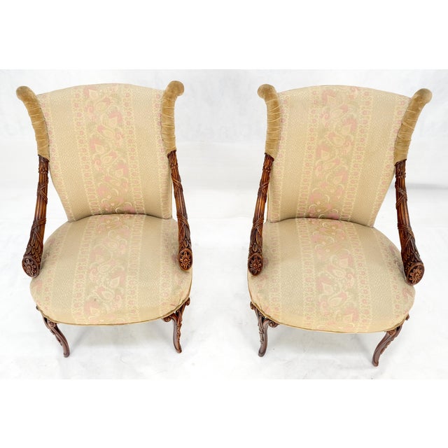 Pair of Carved Mahogany Fireside Lounge Chairs Regency Revival Style Clean! For Sale - Image 10 of 15