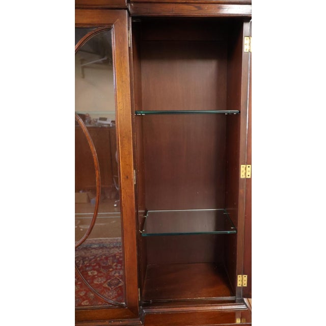 Wood Mid 20th Century Grosfeld House Flame Mahogany Inlaid China Cabinet Bookcase Breakfront For Sale - Image 7 of 18