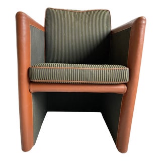 Striped Leather Cognac Club Chair from Fendi, 1990s For Sale