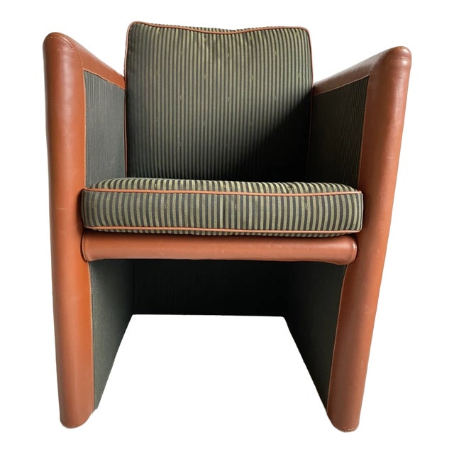 Striped Leather Cognac Club Chair from Fendi, 1990s For Sale