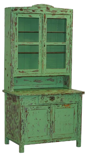 Victorian Hand-Painted Distressed Green Dresser Bookcase or Kitchen Cupboard