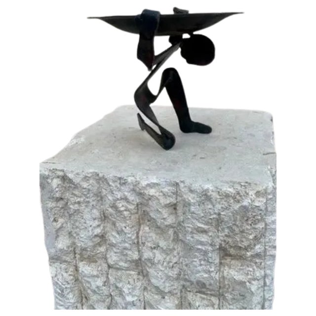 Cast Iron Atlas Sculpture “Carrying the World on Your Back” Candle Holder For Sale - Image 4 of 5