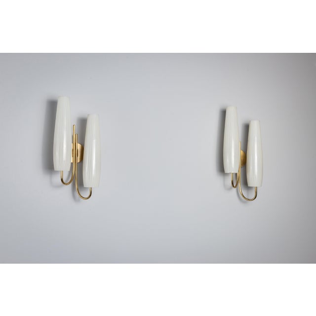 1960s Double Shades Sconces with Brass Details, 1960s, Set of 2 For Sale - Image 5 of 16