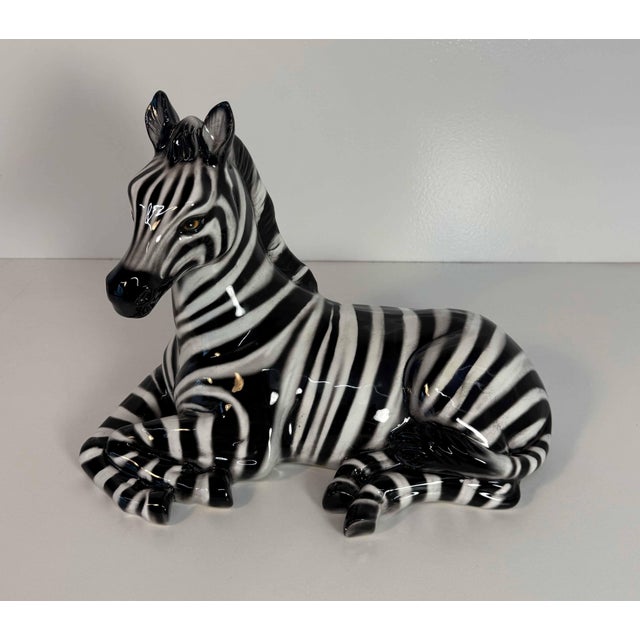 Mid-Century Modern Glazed Ceramic Zebra Sculpture, Bassano, Italy, 2000s For Sale - Image 3 of 12