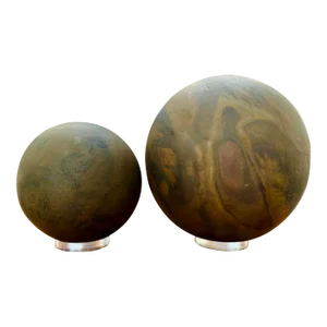 Vintage Tony Evans Raku Pottery Orb Sculptures - Set of 2