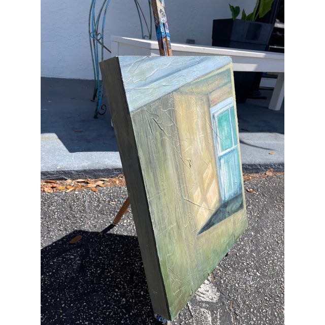 Coastal Fielden W. Harper "Cottage Window, Ireland" (1995) Original Textural Painting on Wood Panel For Sale - Image 3 of 4