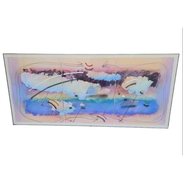 Mid-Century Modern 1960s Mid Century Abstract Art by James Groody Oil on Paper Triptych For Sale - Image 3 of 12