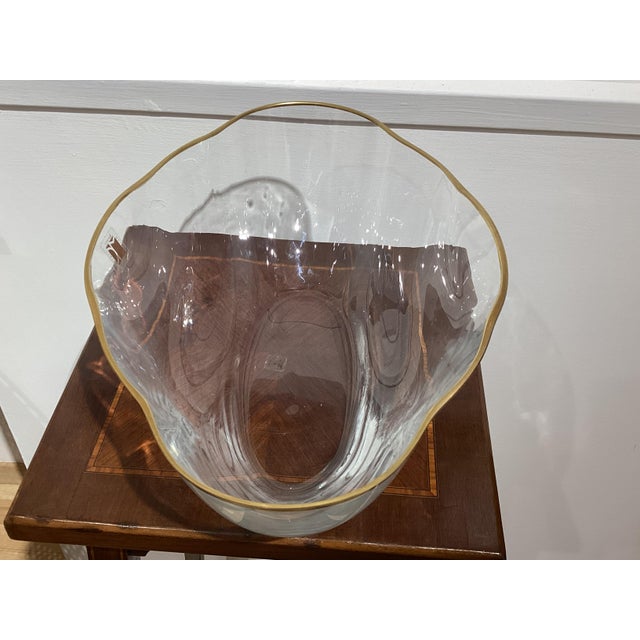 Gold Clear Murano Glass Centerpiece Vase with Gold Rim by Carlo Moretti, 1980s For Sale - Image 8 of 12