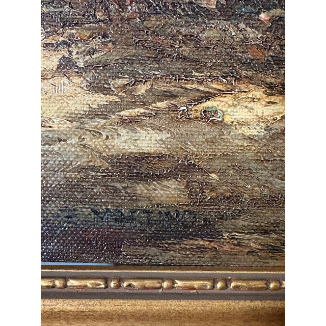 Textile Framed Oil on Canvas Seascape Scene, Late 19th Century For Sale - Image 7 of 9