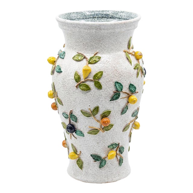 Italian Majolica Trompe L’Oeil Fruit Vase For Sale