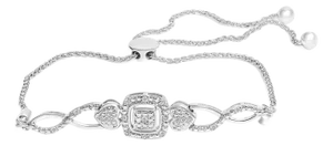 .925 Sterling Silver Diamond Cushion Frame Heart-Sides Twist 4”-10” Adjustable Bolo Tennis Bolo Bracelet (I-J Color, I3 Clarity)