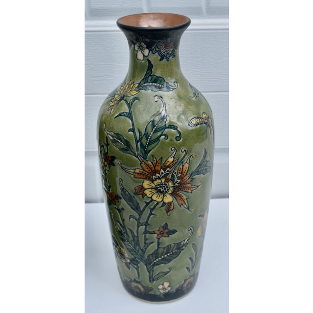 Vtg. Pair of Baum Bros Formalities Vase W/Floral & Butterfly Details For Sale - Image 4 of 14