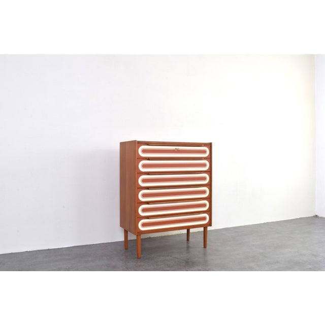 Wood Mid-Century Modern Op-Art Hand-Painted Teak Chest of Drawers, 1960s For Sale - Image 7 of 18