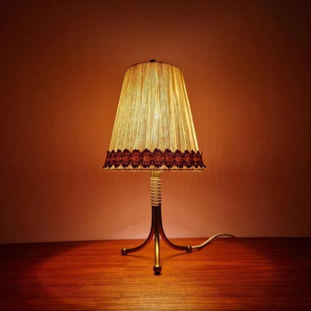 Rockabilly Brass Tripod Table Lamp, 1950s, in Very Good conditions. Designed 1950 to 1959 European Plug (up to 250V).The...