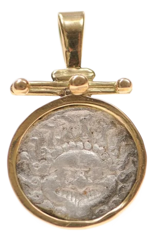 Silver Drachm Gorgon Pendant Trimmed in 18K Gold