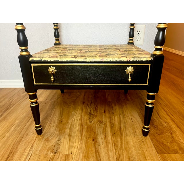 Early 20th Century Refurbished Accent Table With Gilt-Style Gold Detailing and Decoupage Surfaces For Sale In Portland, OR - Image 6 of 10