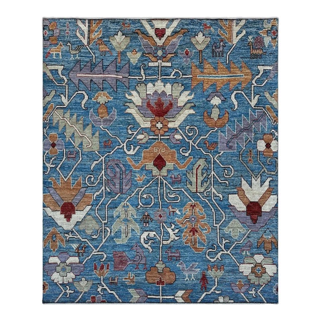 Sky Blue Caucasian Rug - 8'4" X 9'11" For Sale