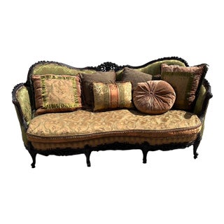 19th Century Victorian Carved Dark Walnut Sofa and Chair For Sale