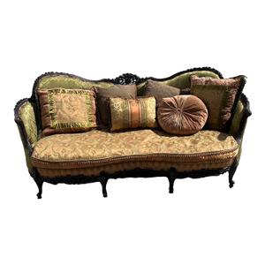 Victorian Carved Dark Walnut Sofa and Chair