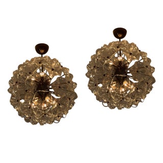 Italian Murano Glass Chandeliers with Floral Prisms, Set of 2 For Sale