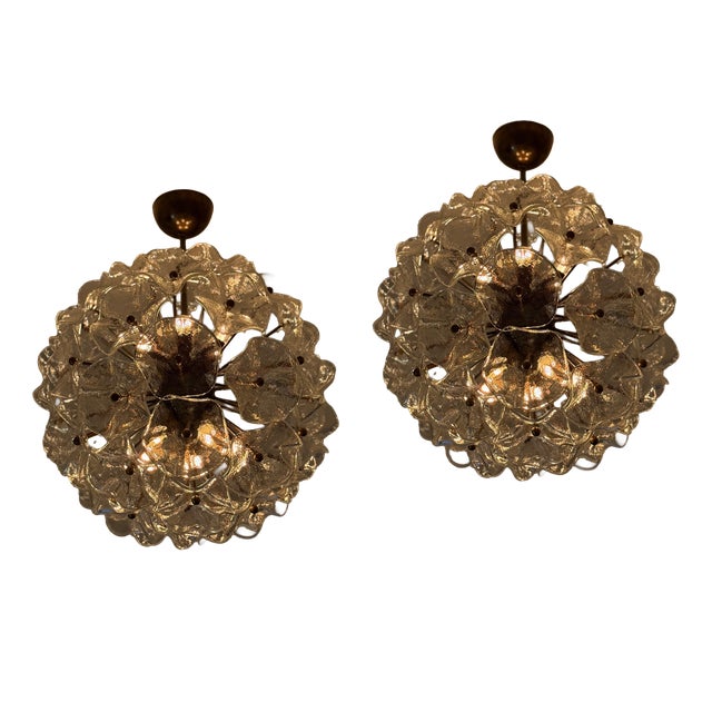 Italian Murano Glass Chandeliers with Floral Prisms, Set of 2 For Sale