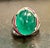 18 Carat Huge Emerald Cabochon 14 Karat White Gold Cocktail Ring Vintage Unisex For Sale - Image 4 of 8