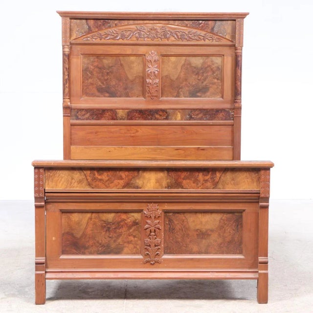Victorian Walnut and Burl Walnut Full Size Bed Frame, Late 19th Century