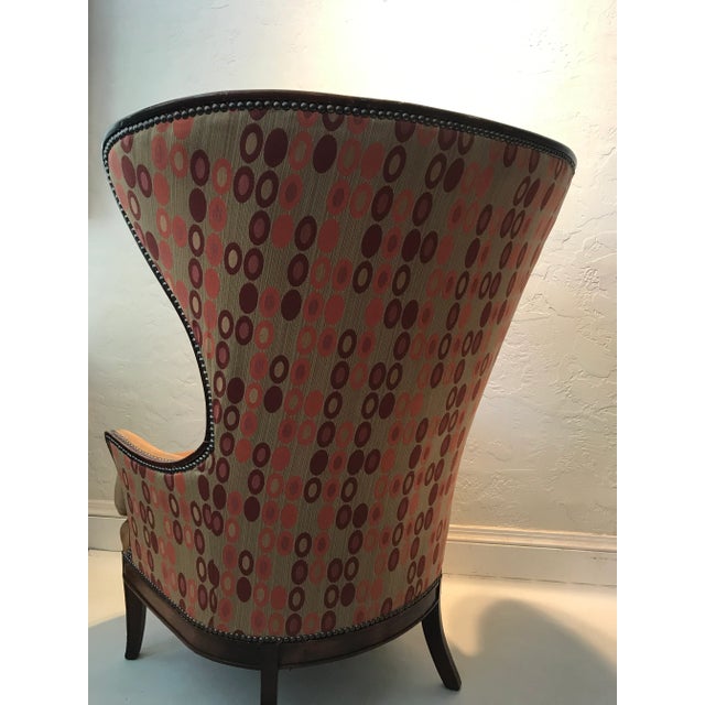 Mid-Century Modern Designer Knoll Upholstered High Wingback Saddle Leather Chair For Sale - Image 3 of 13