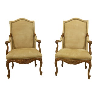 Pair Hancock & Moore French Style Suede Armchairs For Sale