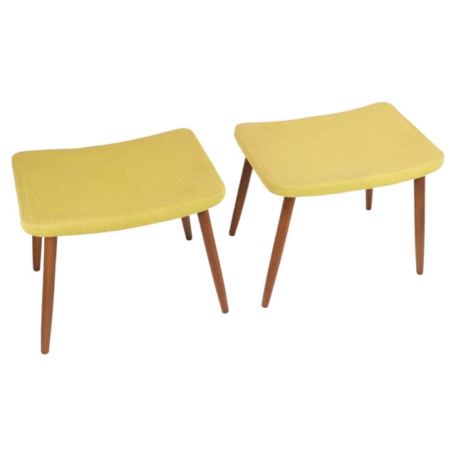 Yellow Stool in Yellow Fabric with Teak Legs, Denmark, 1960s For Sale - Image 8 of 8