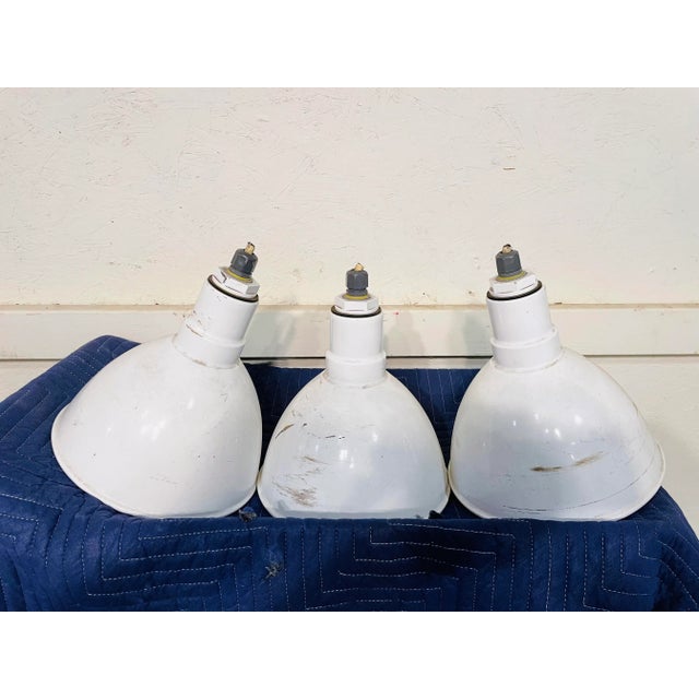 1950s 3 Vintage Industrial Enamel Light Domes For Sale - Image 5 of 8