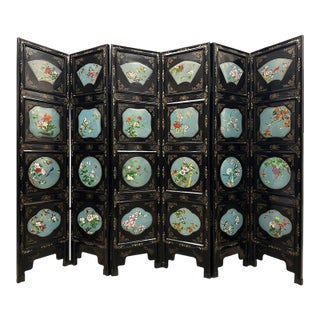 Early 20th Century Chinese Folding Screen/Room Divider With Cloisonne Panels For Sale