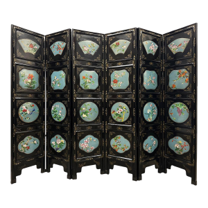 Early 20th Century Chinese Folding Screen/Room Divider With Cloisonne Panels