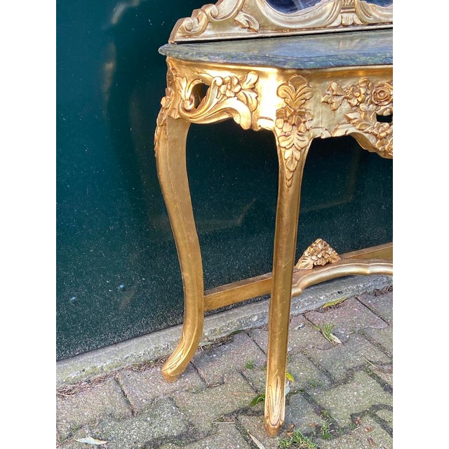 Early 20th Century 1920s French Louis XVI Gilt Beech Marble Console Table & Mirror – 2 Pc For Sale - Image 5 of 10