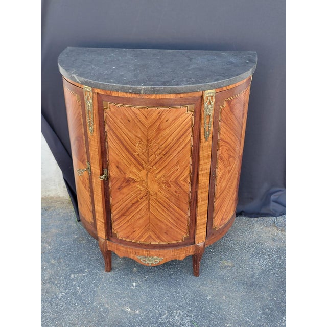 Wood 19th Century French Marble Top Cabinet Bar/Server Book Match Tulip Wood. For Sale - Image 7 of 18