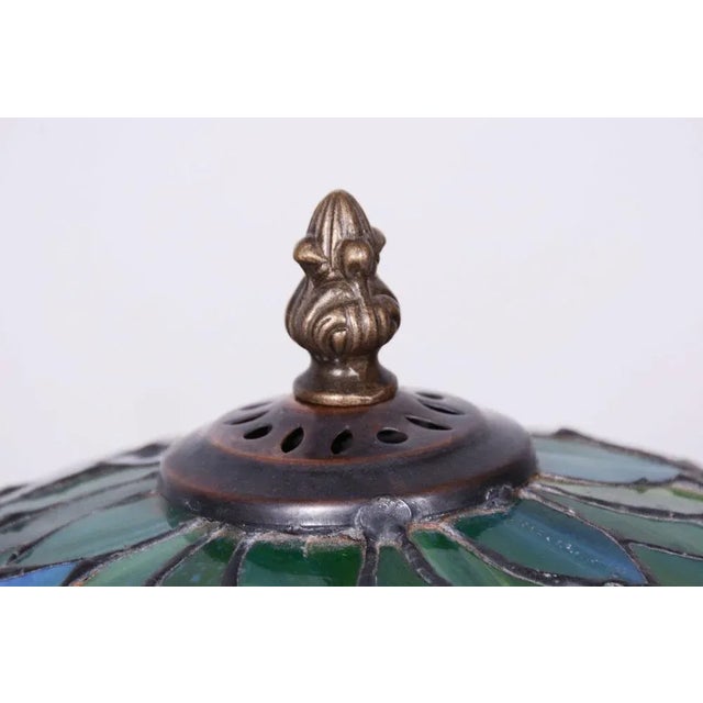Vintage French Art Deco Table Lamp in Enameled Bronze and Glass Shade, 1970s For Sale - Image 4 of 13