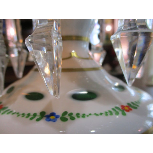 Antique Moser Bohemian Czech Cut to Green Enamel Serpent Feet Luster Lamp W./ 10 Large Prisms For Sale - Image 9 of 11