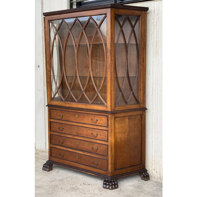 French Art Nouveau Fruitwood Wooden Showcase Vitrine With Four Drawers For Sale - Image 4 of 9