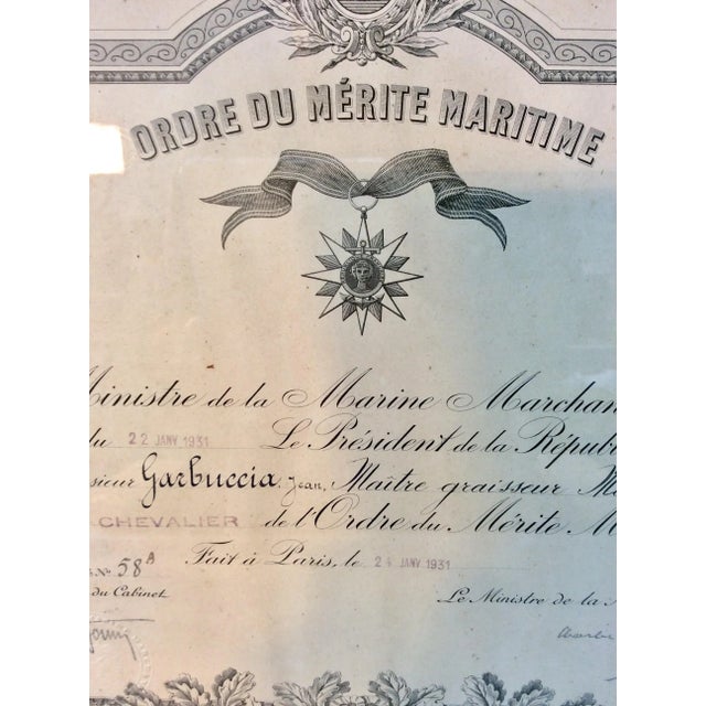Brown Early 20th Century French Wood Framed Order of Maritime Merit Certificate For Sale - Image 8 of 12