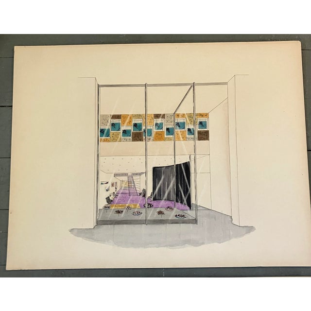 1950’s 3 Original Mid Century Modern Architectural Interiors Watercolor Paintings -Set of 3 For Sale - Image 4 of 5