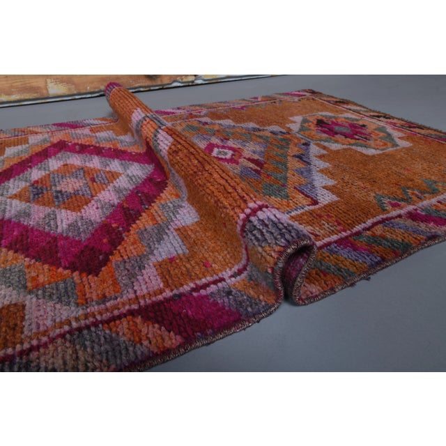 Textile 1970s Turkish Handmade Orange Diamond Wool Runner Rug For Sale - Image 7 of 9