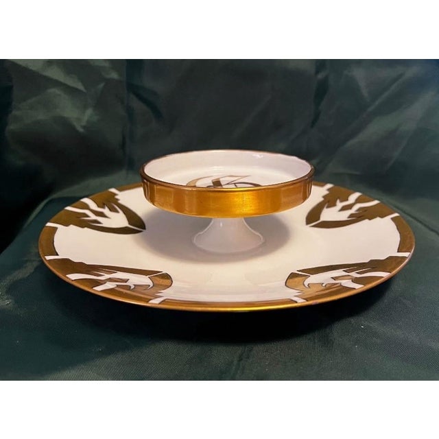 Antique Limoges Art Deco 2 Tier Caviar Plate 9.5” Gold Gilt G Mono For Sale - Image 11 of 12