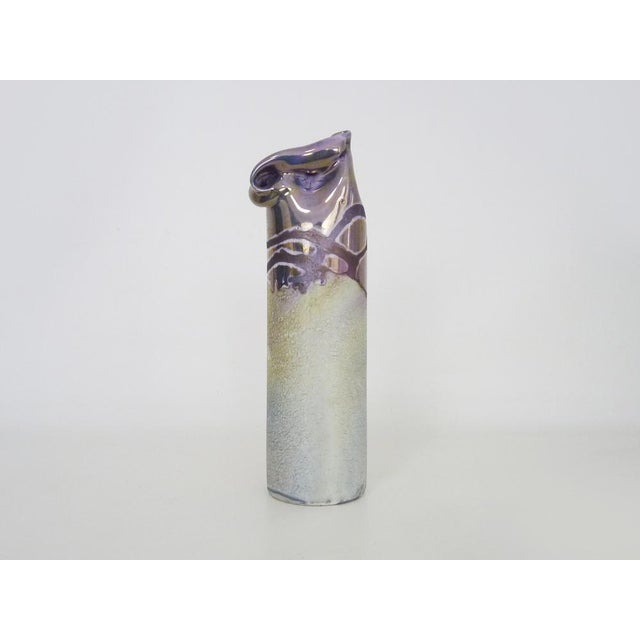 Iridescent Purple Pink Ceramic Vase by Joseph Bougère, 1989 For Sale - Image 4 of 10