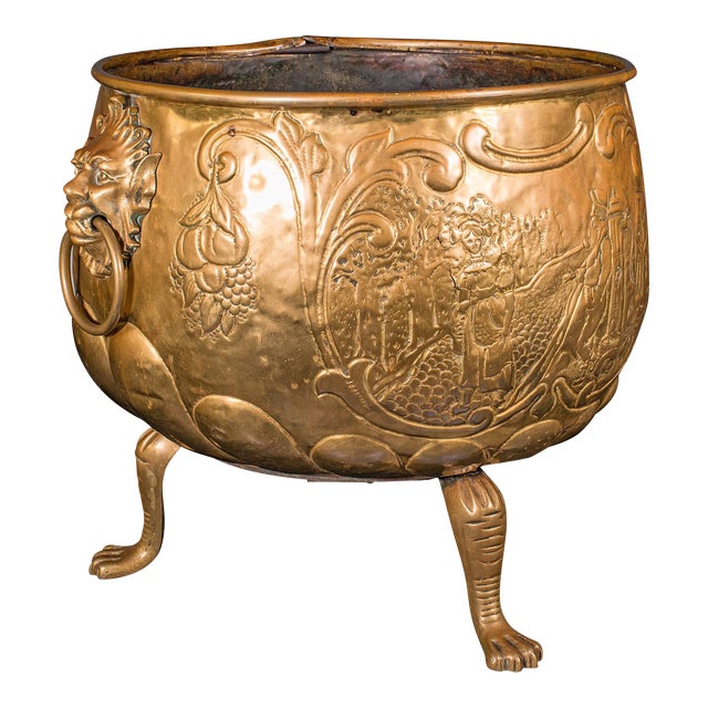 1820's Large Antique Log Basket English Brass For Sale