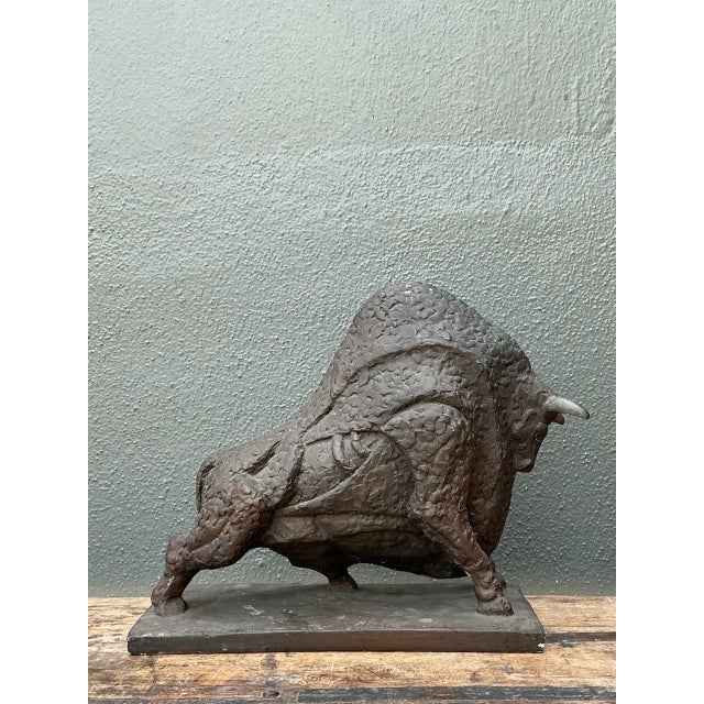 Vintage MCM Textured Plaster Bull Sculpture For Sale - Image 11 of 14