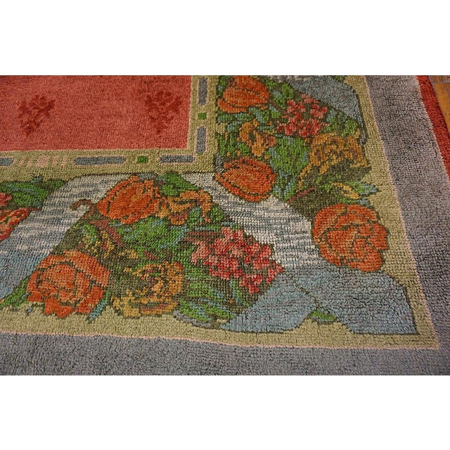 1900s Pink Rose Floral Arts & Crafts Antique Irish Donegal Rug 9' X 17'7" Handknotted Wool Carpet For Sale - Image 9 of 11