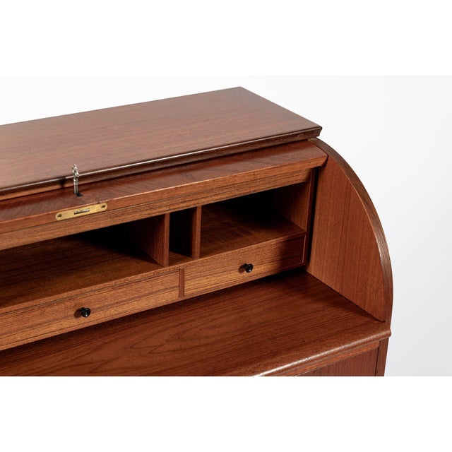 Scandinavian Teak Wood Rolltop Secretary Desk by Egon Ostergaard, Made in Sweden For Sale In Detroit - Image 6 of 17