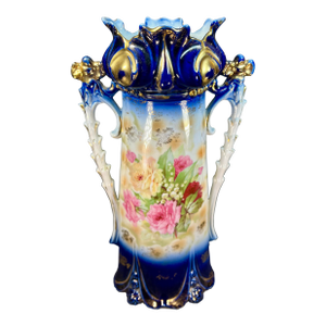 Fine Antique German Porcelain Hand Painted Handled Vase